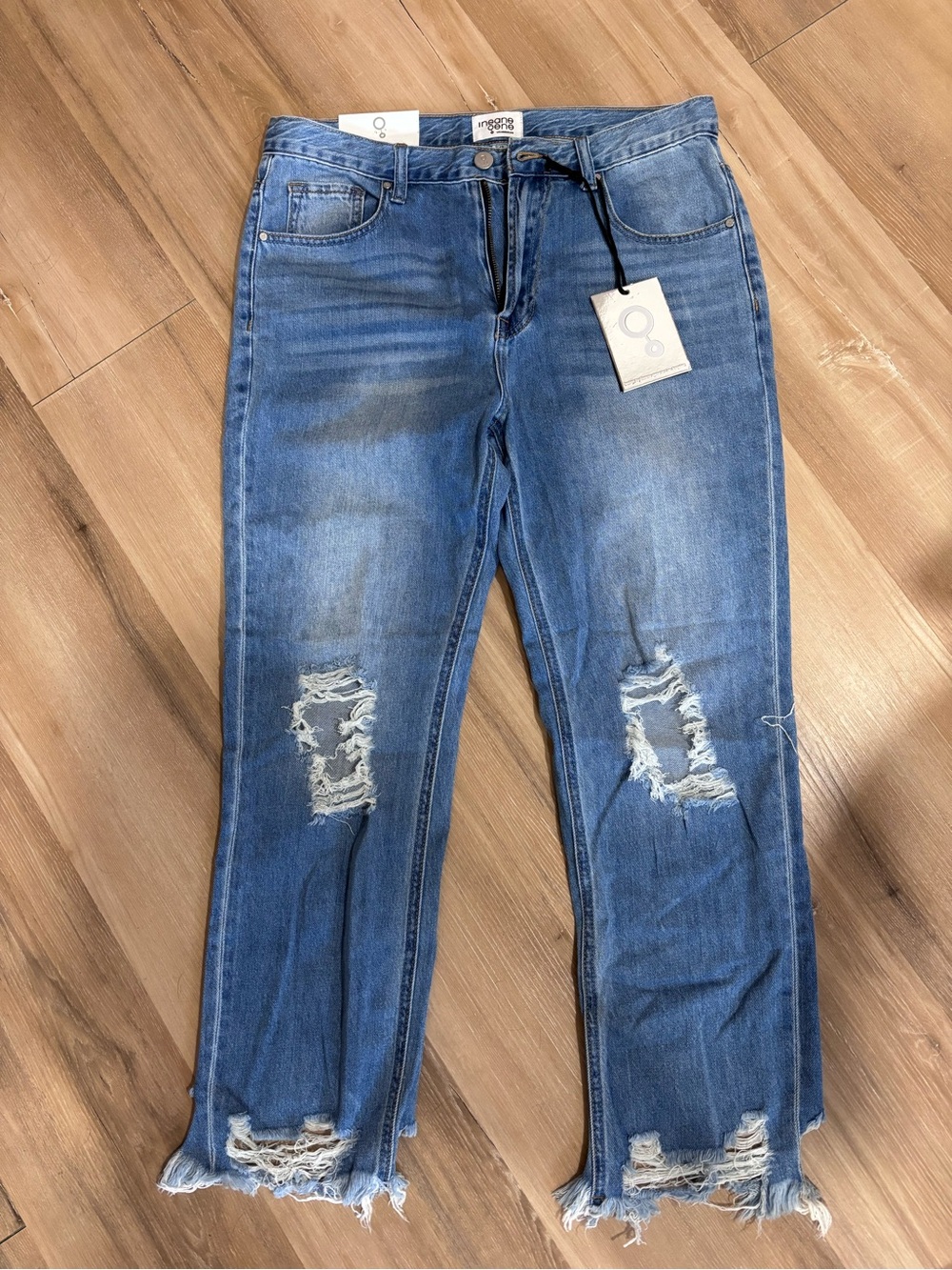 Insane Gene Boyfriend Jeans in Medium Blue with Distressed Hem